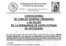 La Hermandad de Santa Eufemia de Antequera convoca Cabildo de Salida y Cuentas