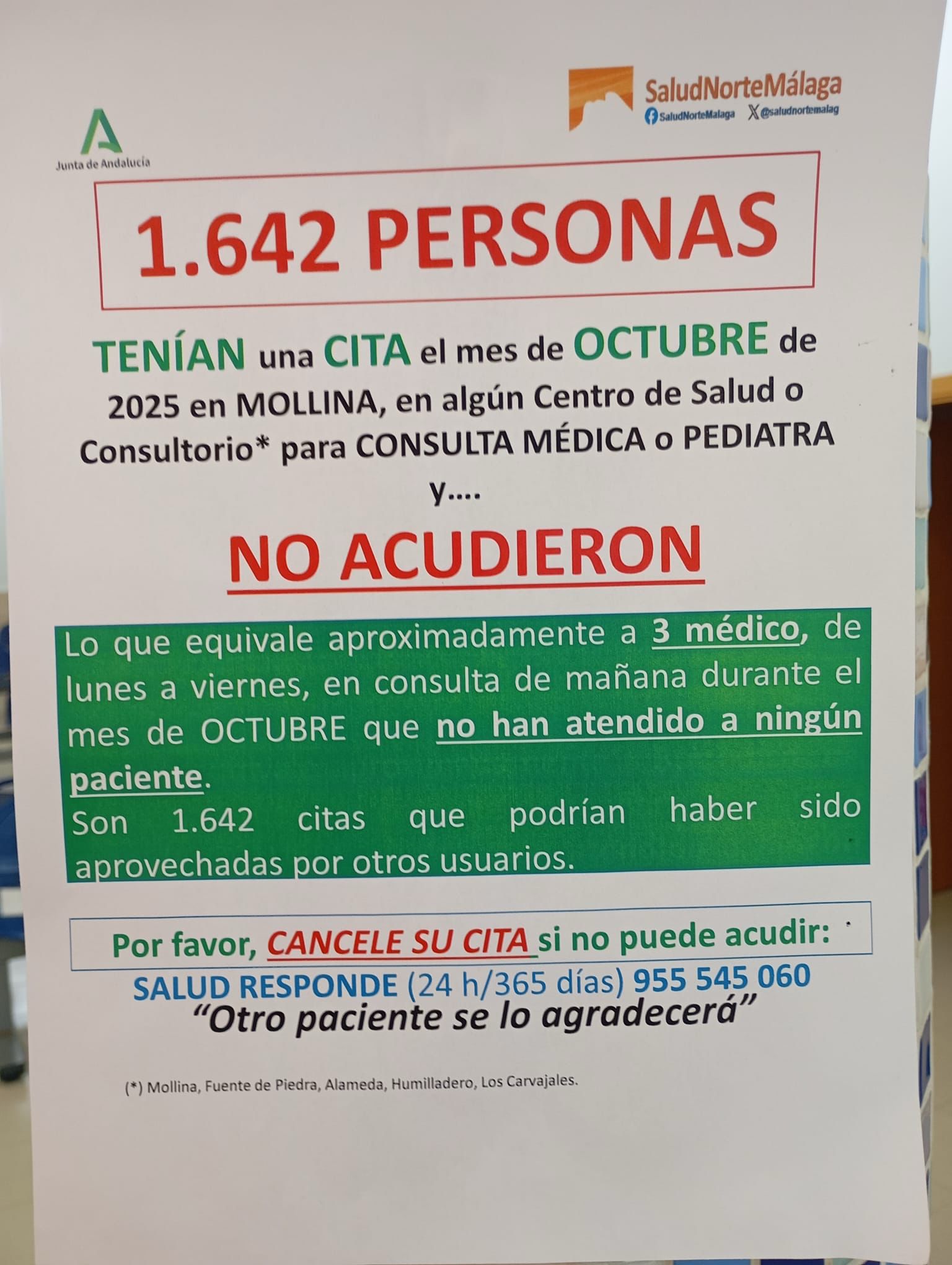 La plataforma sanitaria de Antequera achaca a la "falta" de médicos que los pacientes no acudan a sus citas 5 WhatsApp Image 2025 12 10 at 11.23.02