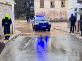 El río Guadalhorce se desborda en Bobadilla tras alcanzar el nivel rojo