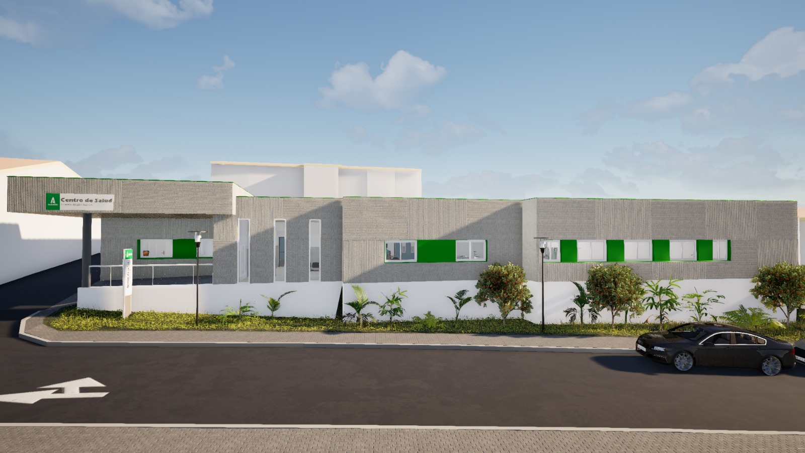 Recreacion del centro de salud de Cuevas de San Marcos tras la ampliacion 2