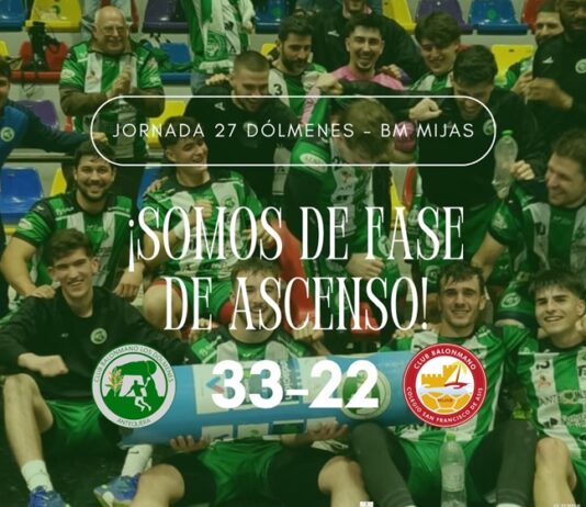 El Club Balonmano Los Dólmenes vence por 33-22 a Balonmano Mijas y asegura el playoff