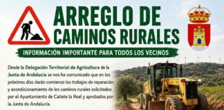 La Junta arregla ocho caminos rurales de Cañete la Real dañados por los temporales