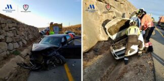 Aparatosa colisión de tres vehículos en Teba