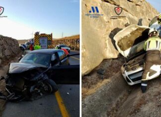 Aparatosa colisión de tres vehículos en Teba